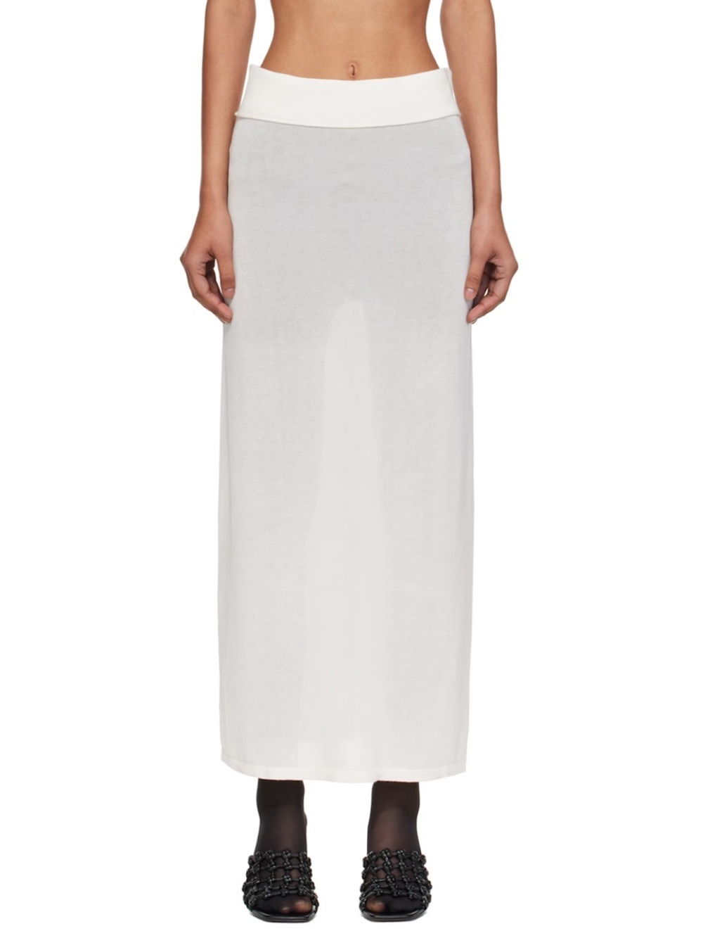 NWT Toteme Long Knit Cashmere Lyocell Waistband Column Midi Maxi Skirt White